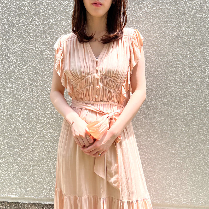 blush pink tiered long dress