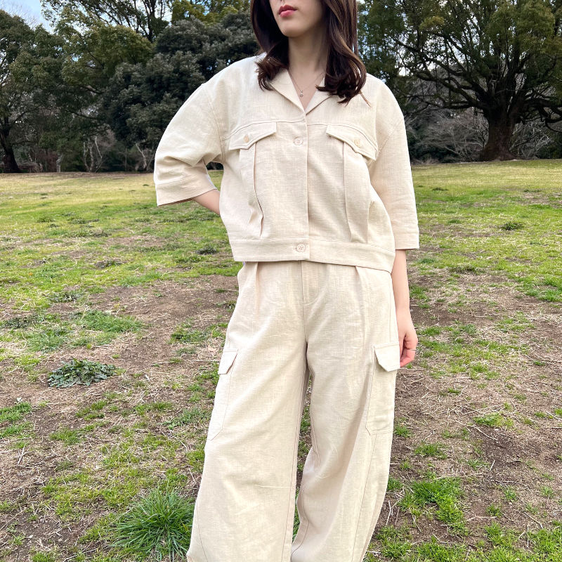 Thumbnail: linen cotton cargo pants ecru
