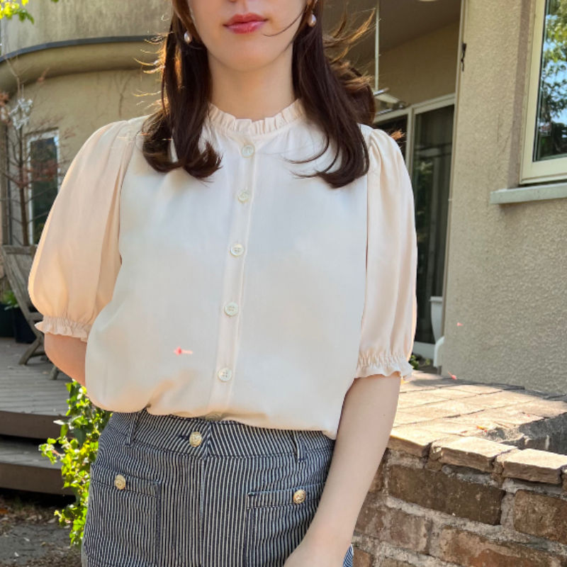 Thumbnail: powder pink silk mixed blouse