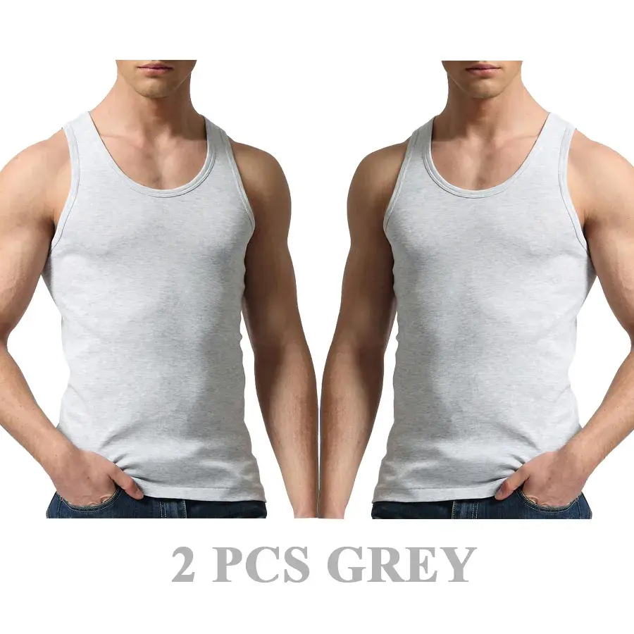 Miniature : Tank Tops Men 100% Cotton Solid Vest Male Breathable Sleeveless Tops Slim Casual