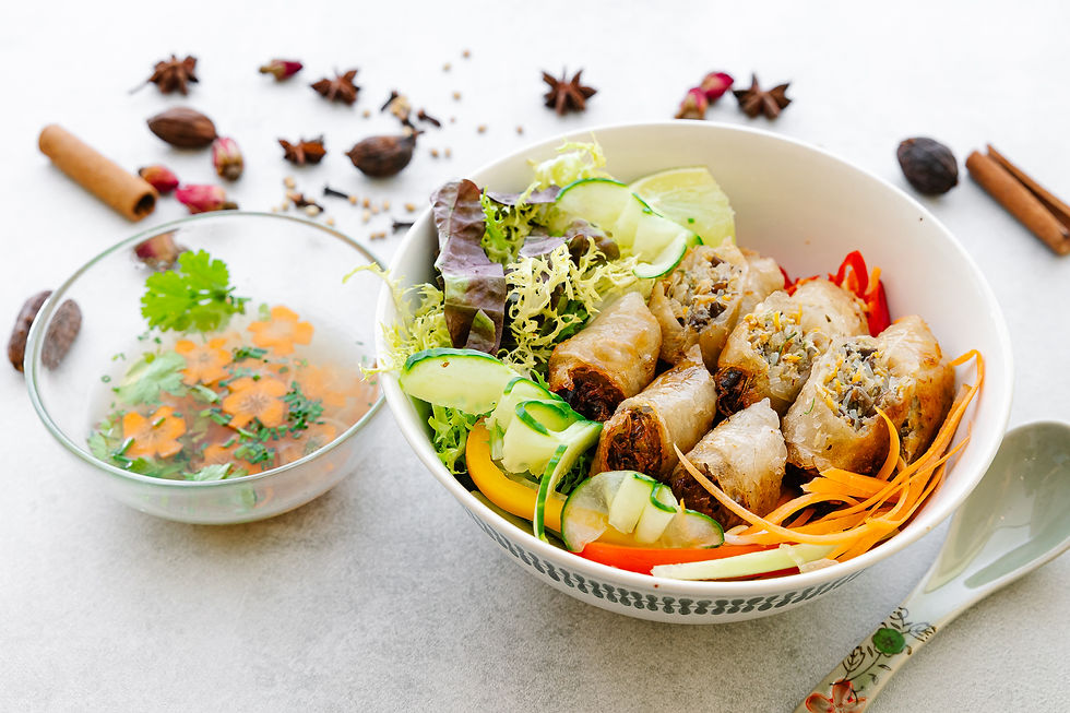 Close-up view of a Vietnamese banh mi sandwich with fresh vegetables