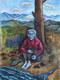 10. Altaic Woman with Fish, distemper on cardboard, 39x28 cm, 1999.JPG