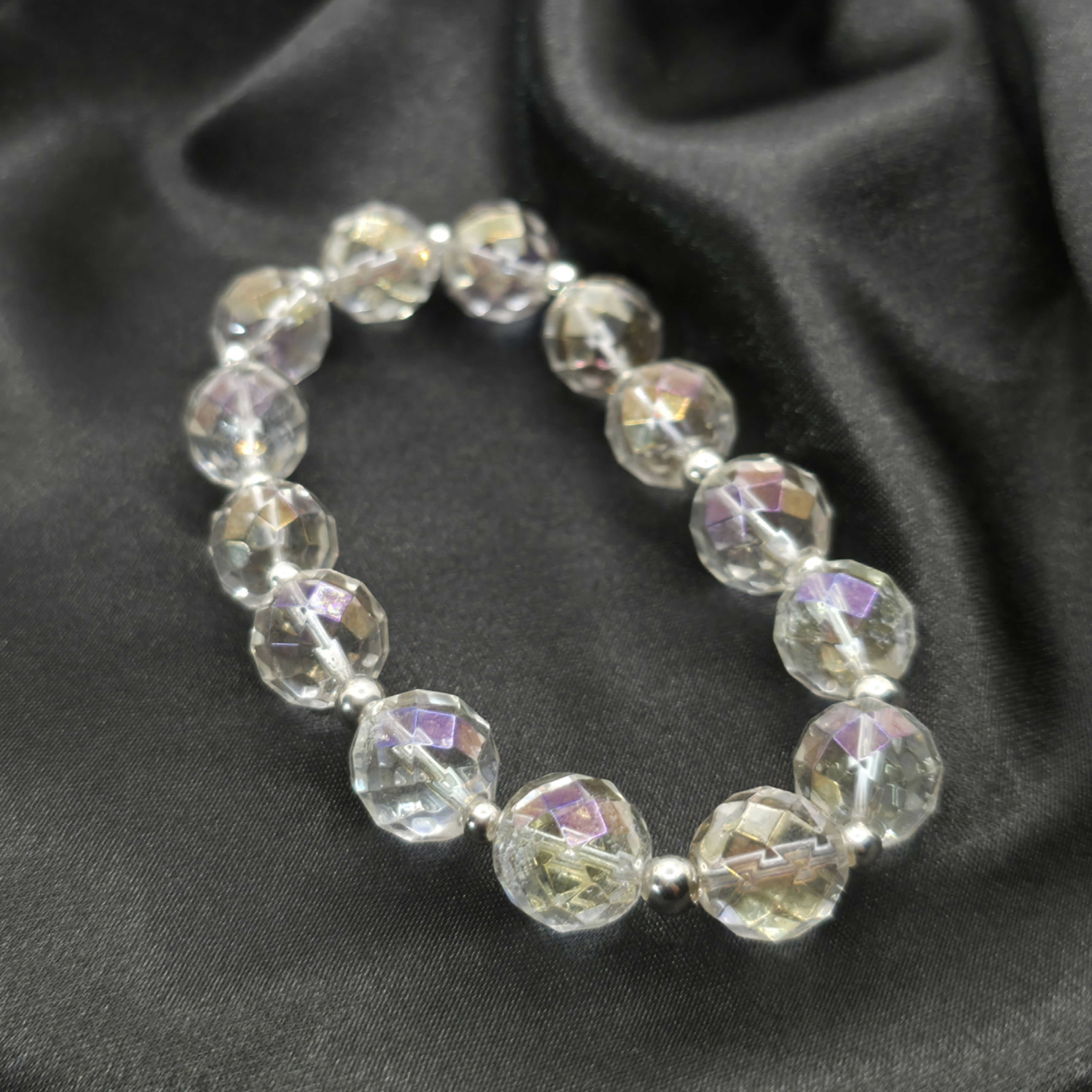 Rainbow Quartz Sterling Silver Stretch Bracelet