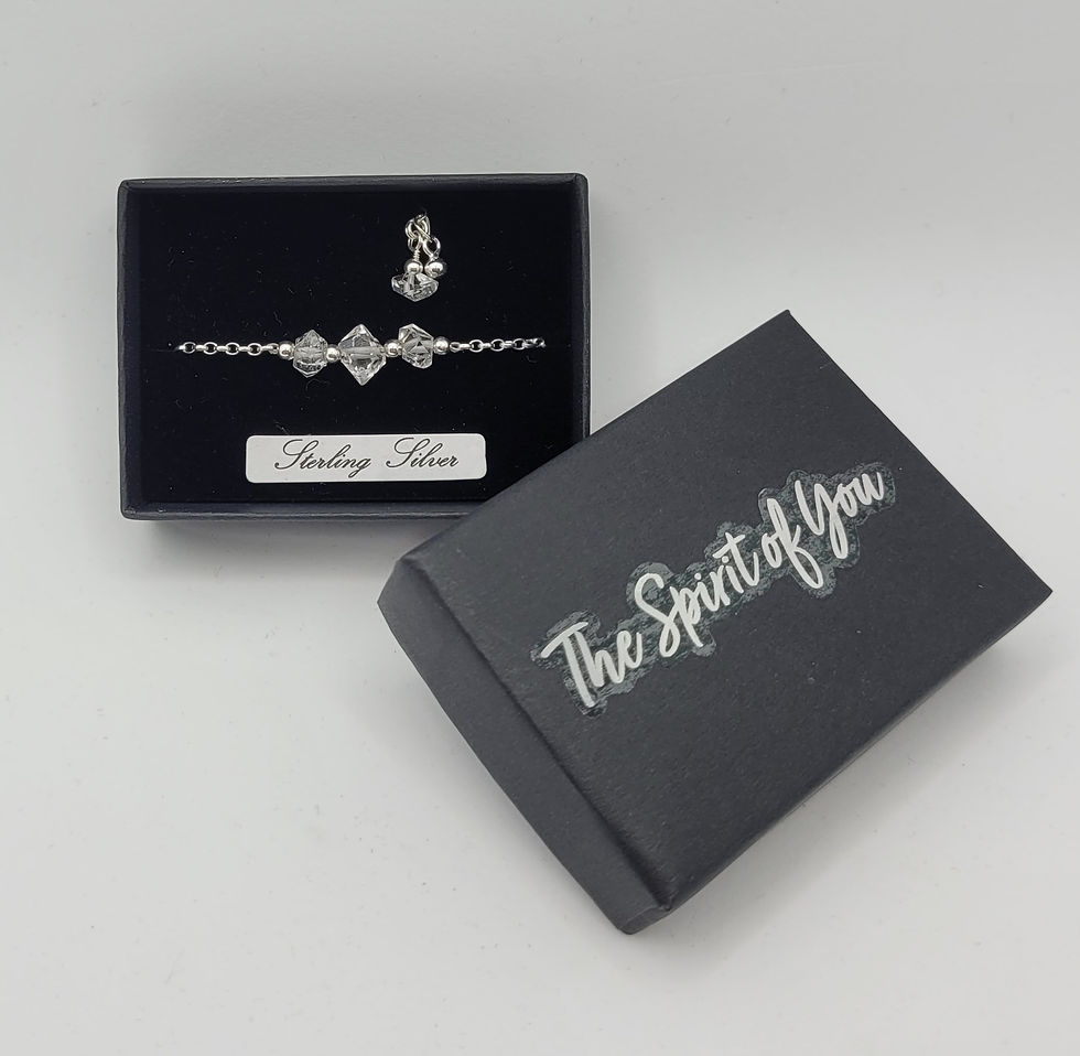 Thumbnail: Herkimer diamond and sterling silver ankle bracelet, displayed in gift box