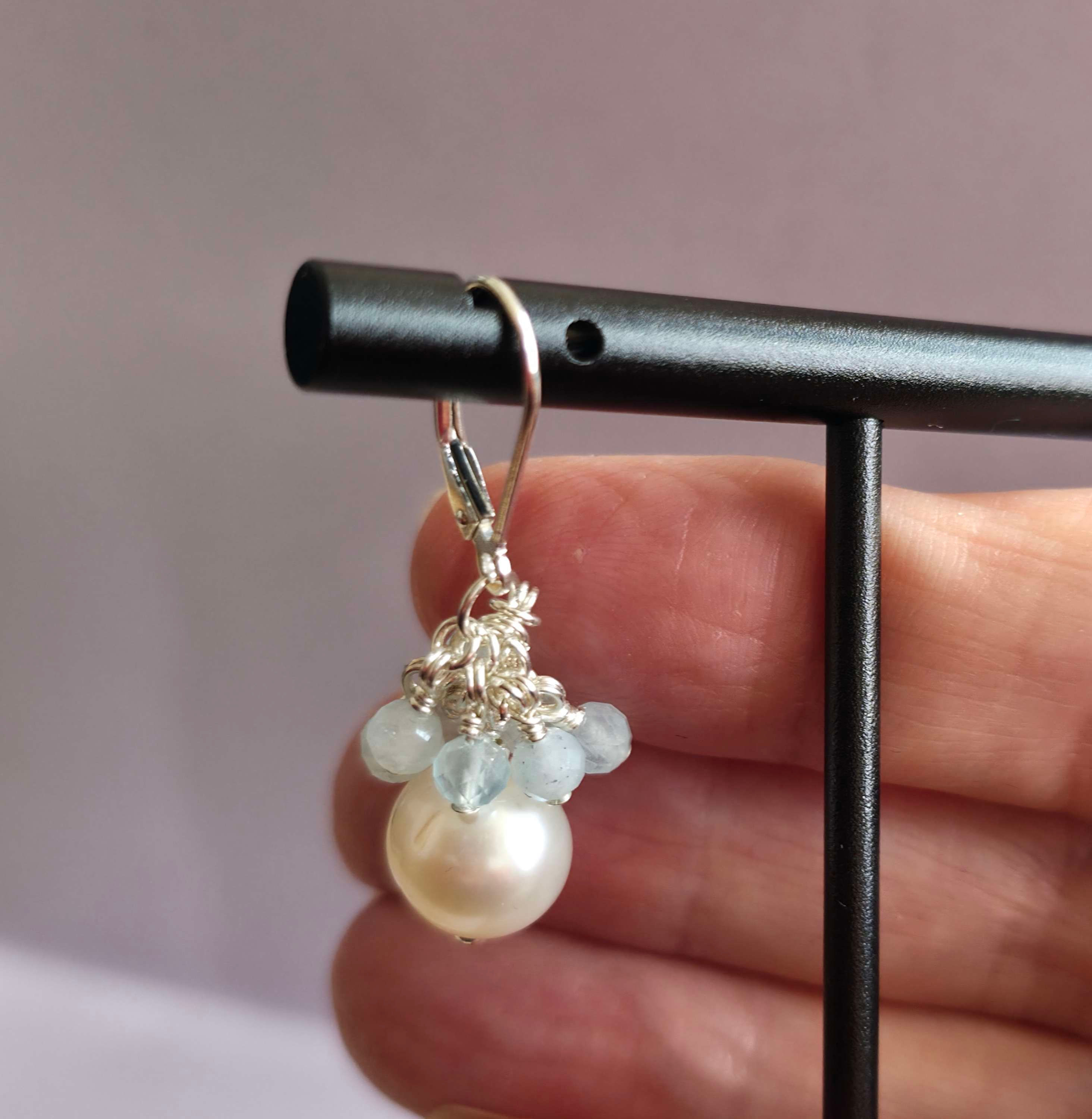 Freshwater Pearl & Aquamarine Earrings – Bridal Jewellery