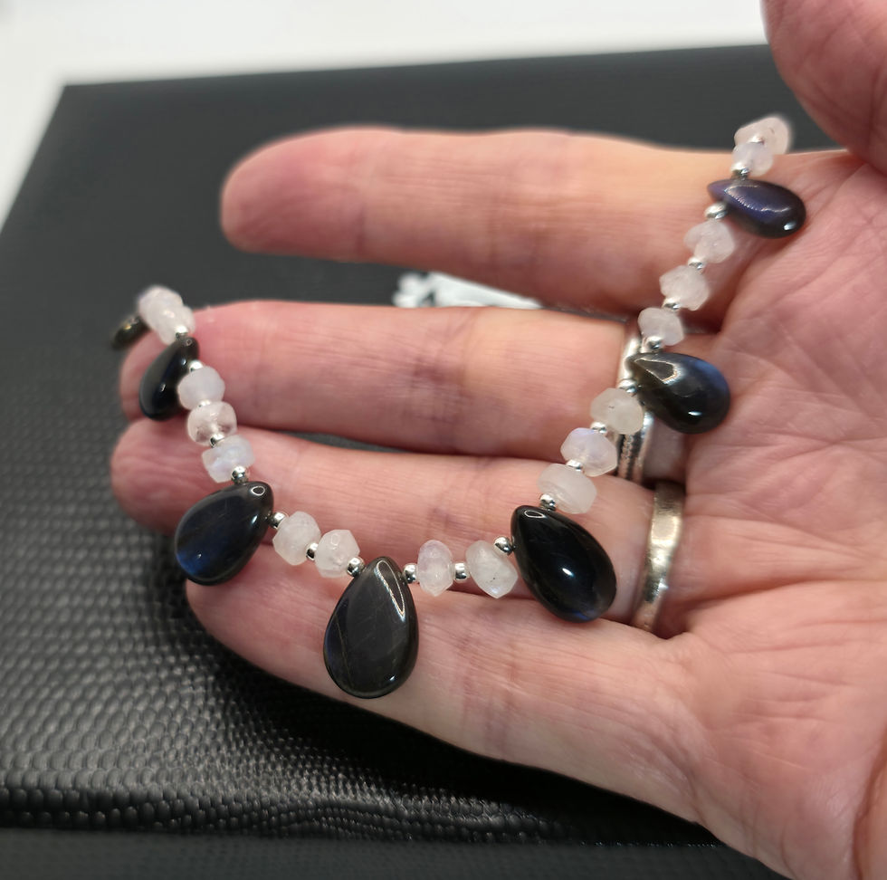 Thumbnail: Blue Labradorite and White Moonstone Gemstone Necklace, One of a Kind Handmade 