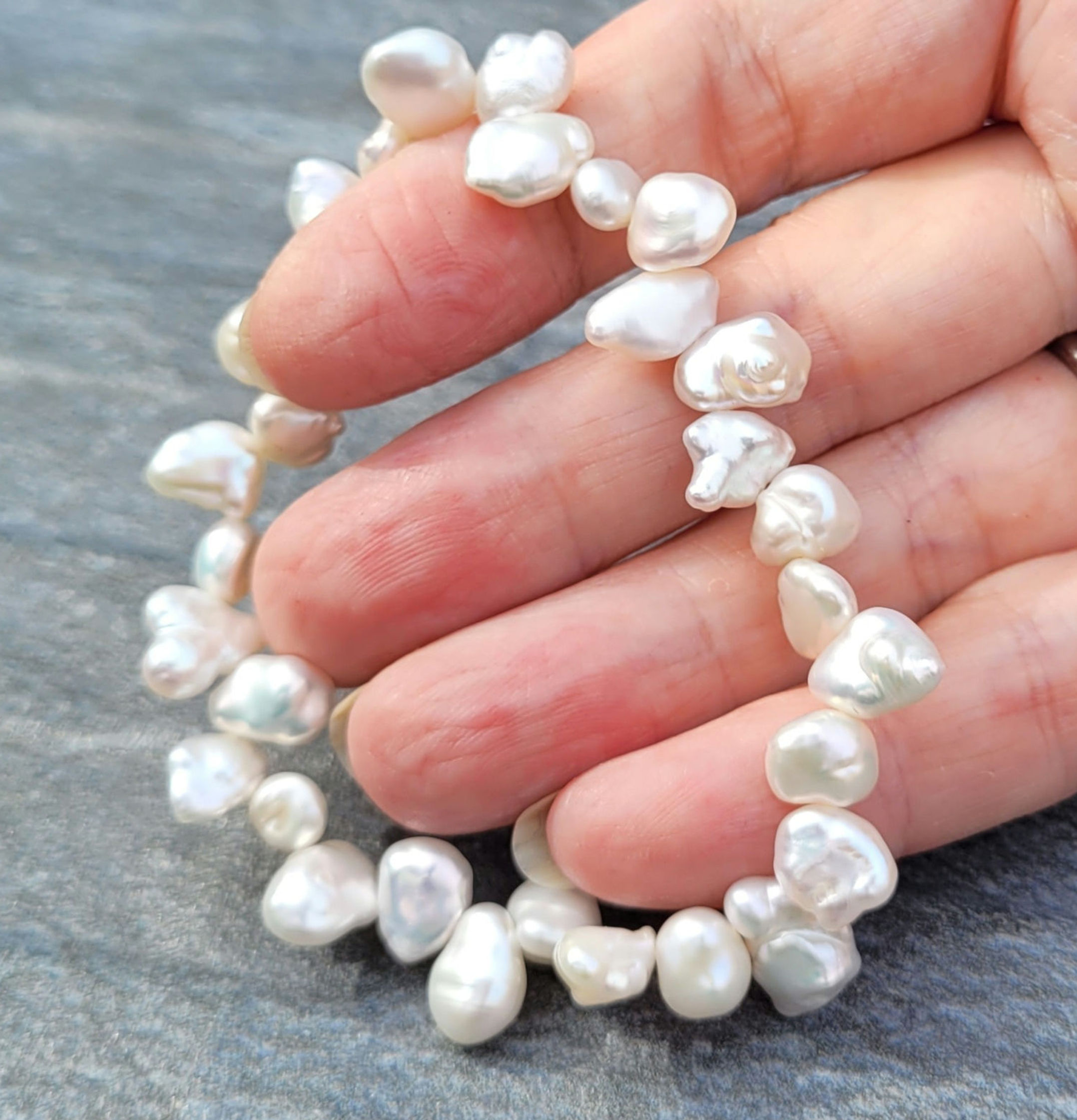Ivory White Keshi Pearl Stretchy Bracelet, Handmade