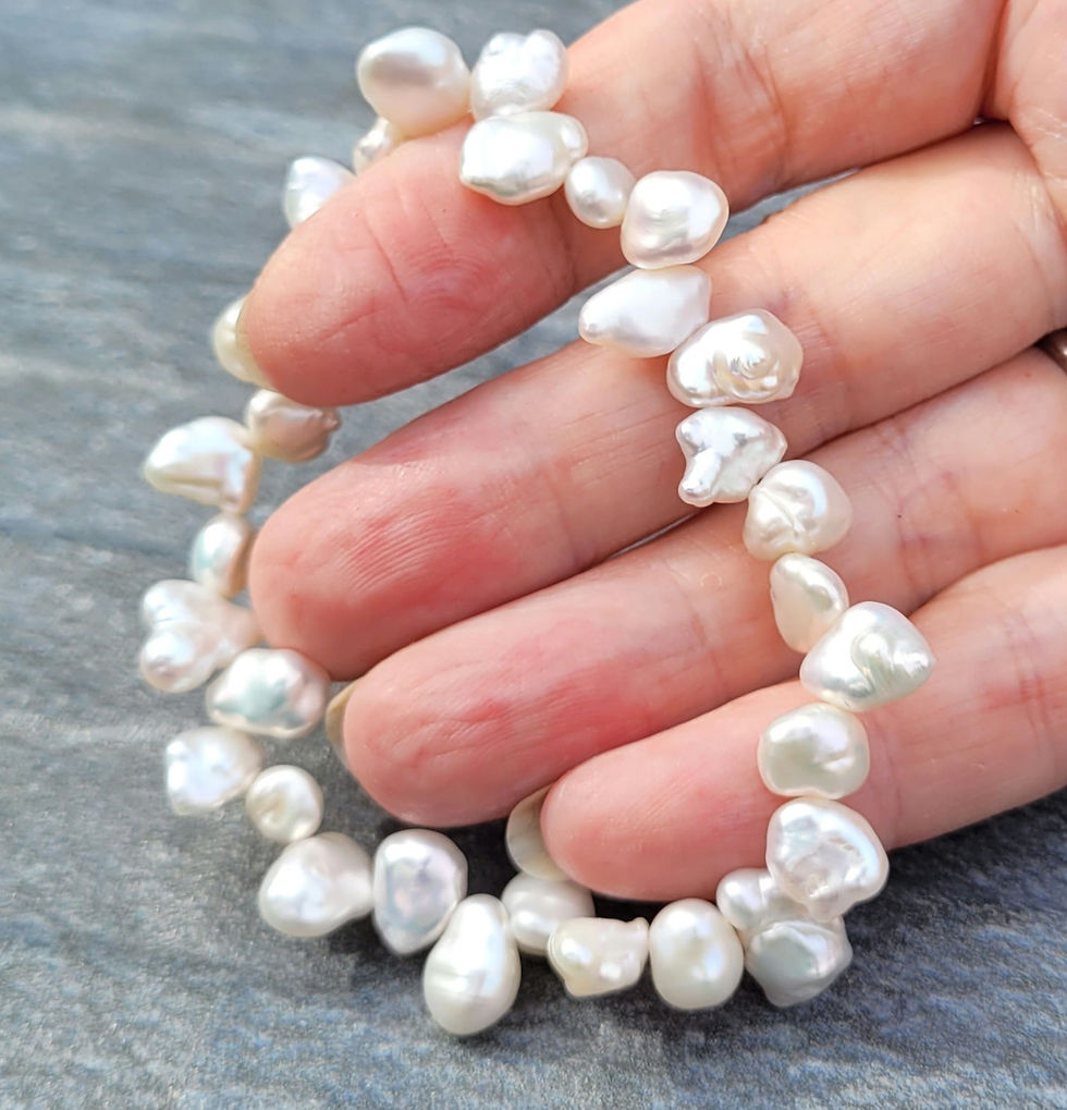 Thumbnail: Ivory White Keshi Pearl Stretchy Bracelet, Handmade 