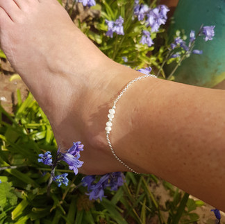 Sterling Silver gemstone anklet on ankle