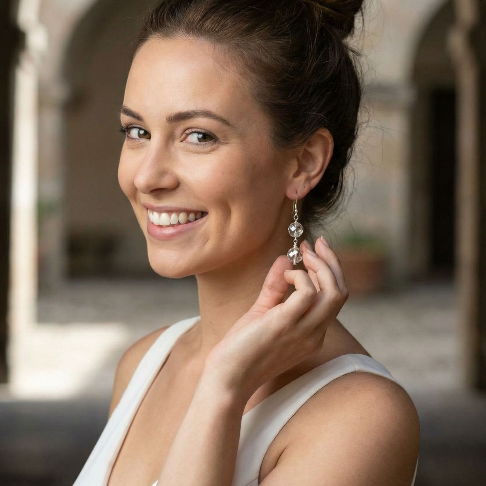 Rainbow Coated Quartz and Sterling Silver Earrings, Handmade One of a Kind 