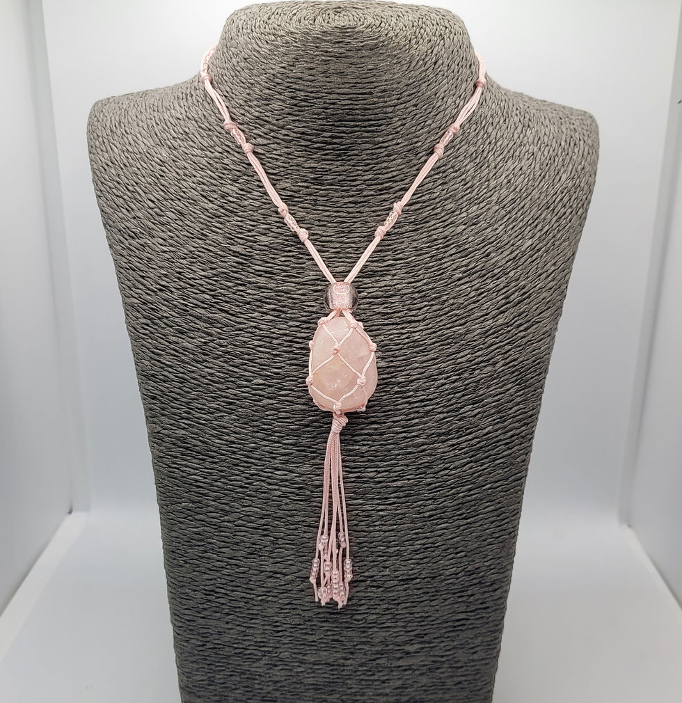Thumbnail: Rose Quartz Crystal Macrame Necklace 