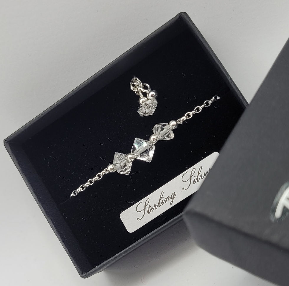Thumbnail: Herkimer diamond and sterling silver ankle bracelet, displayed in gift box