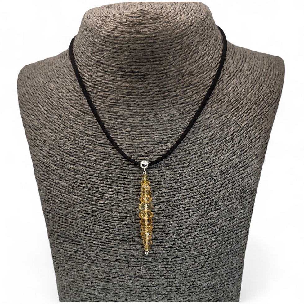 Thumbnail: Citrine pendant on black cord, displayed on grey necklace bust