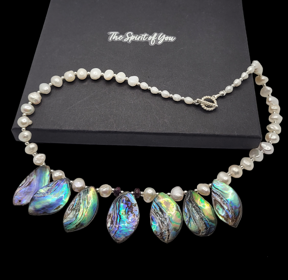 Thumbnail: Abalone, cultured pearl and sterling silver necklace on presentation box