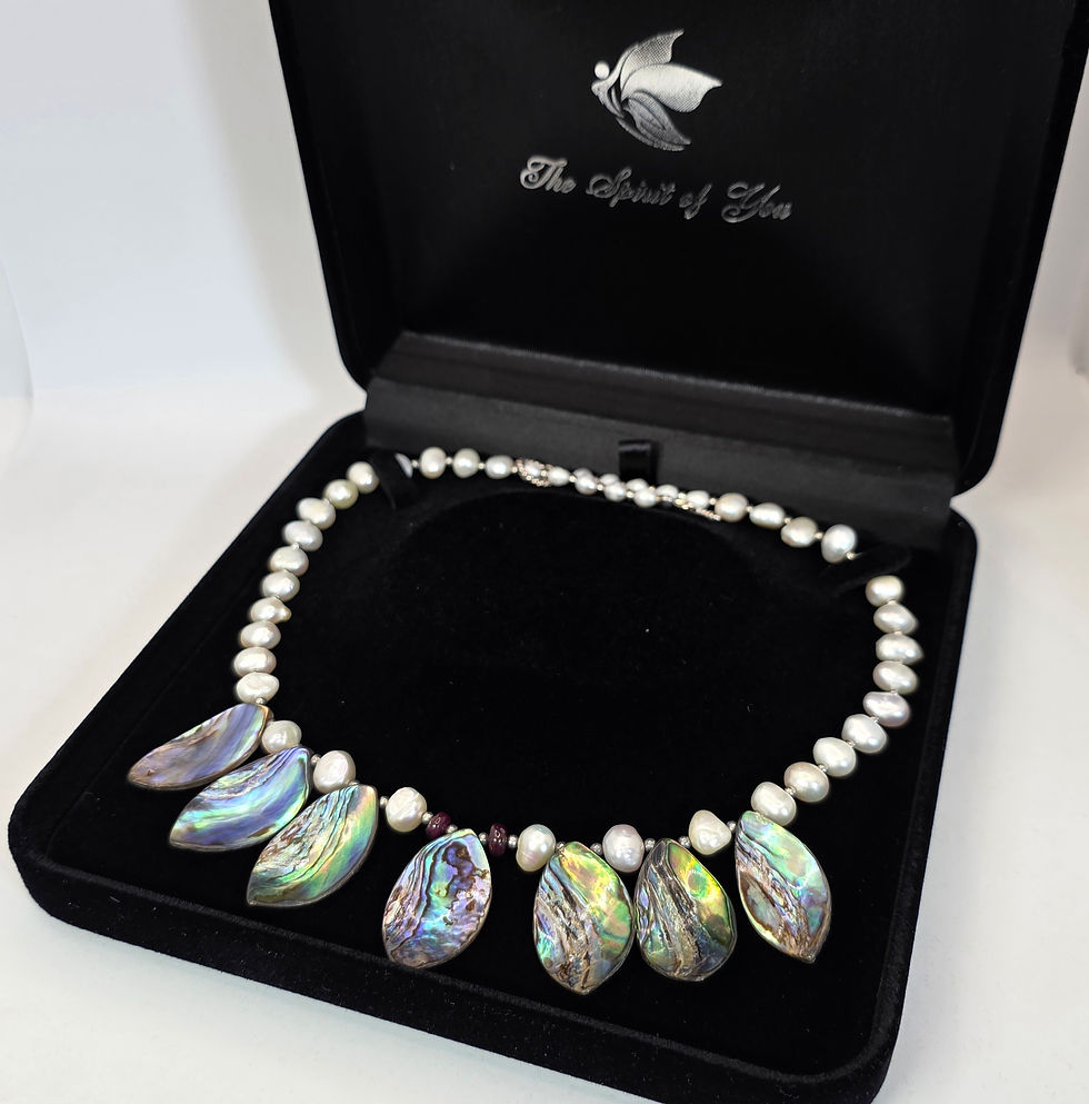 Thumbnail: Abalone, cultured pearl and sterling silver necklace in presentation box