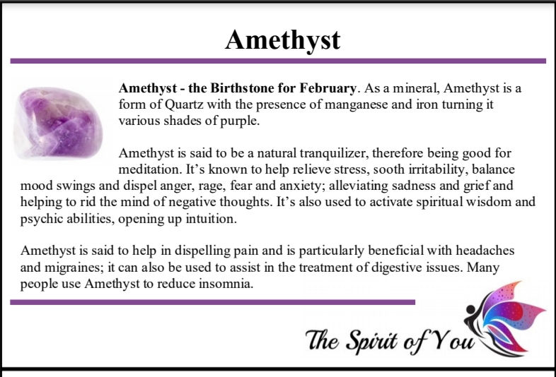 Thumbnail: Card describing metaphysical properties of Amethyst