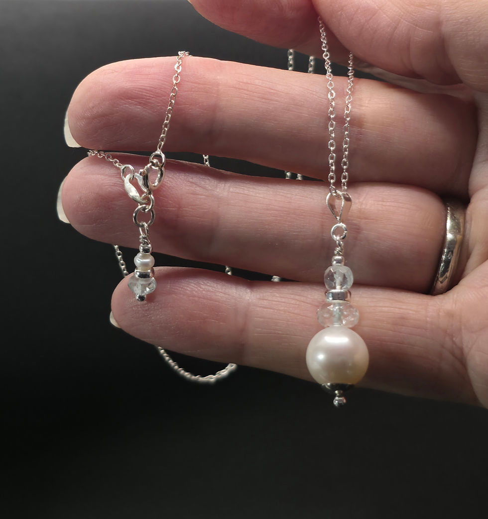 Thumbnail: Blue Aquamarine and Single Pearl Pendant on Sterling Silver Chain