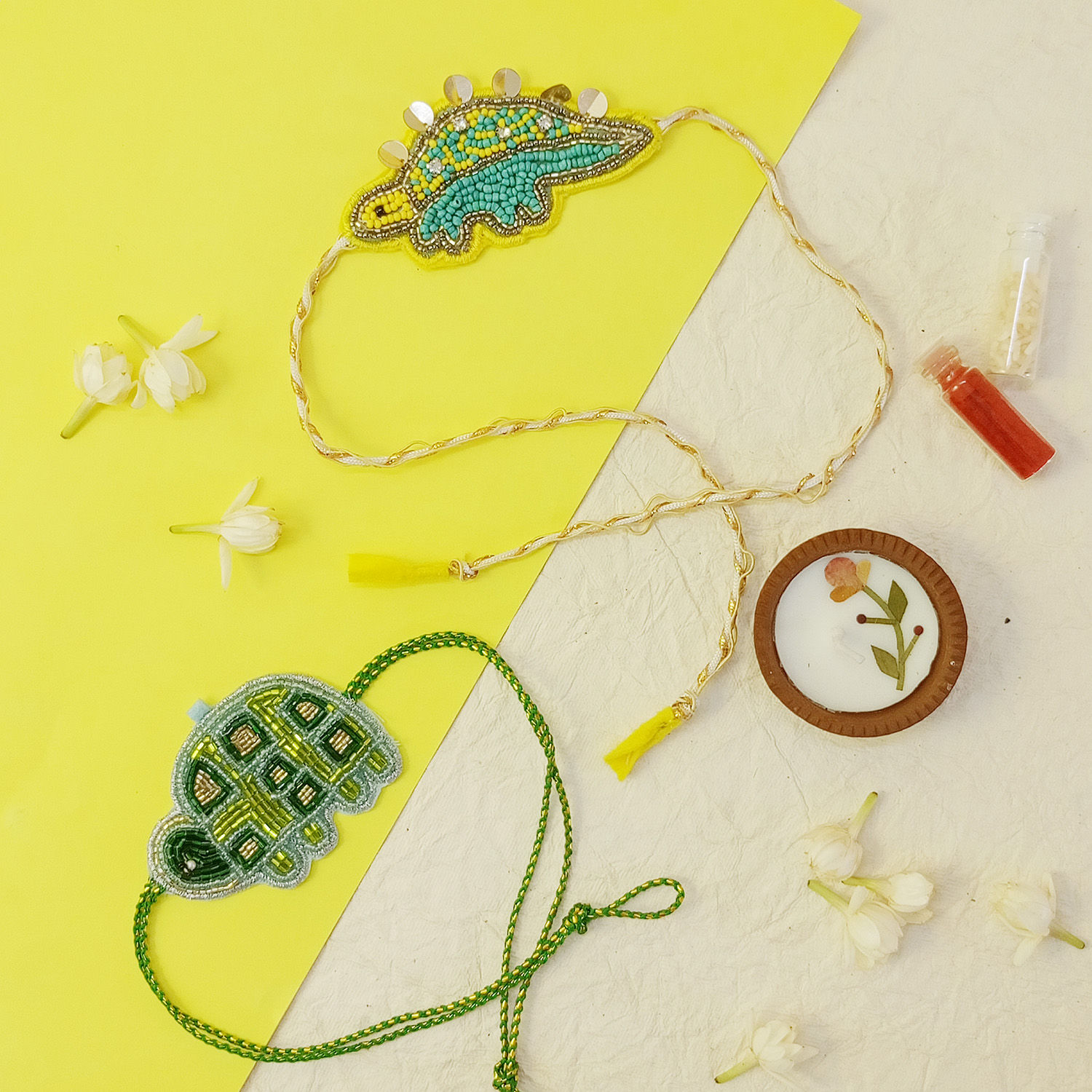 Dinosaur & Turtle - Beaded Rakhi Combo