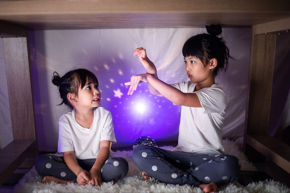 kids using light projector