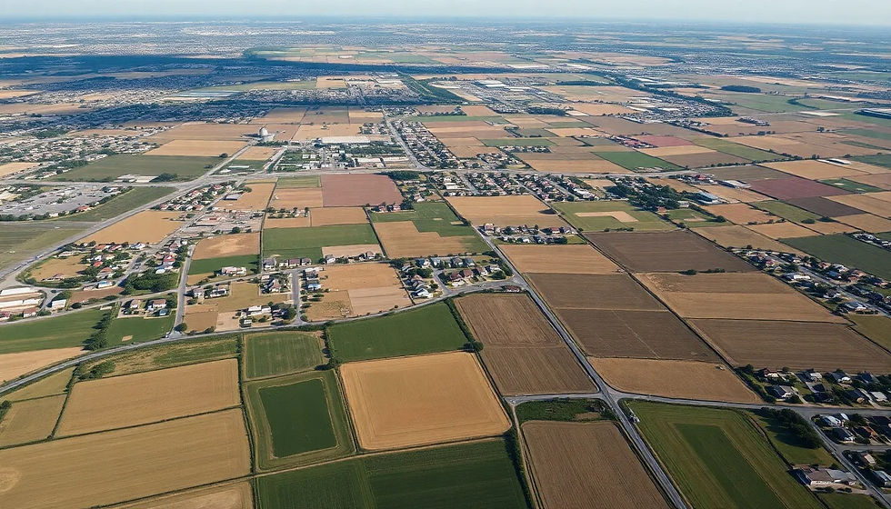 aerial view of land and houses