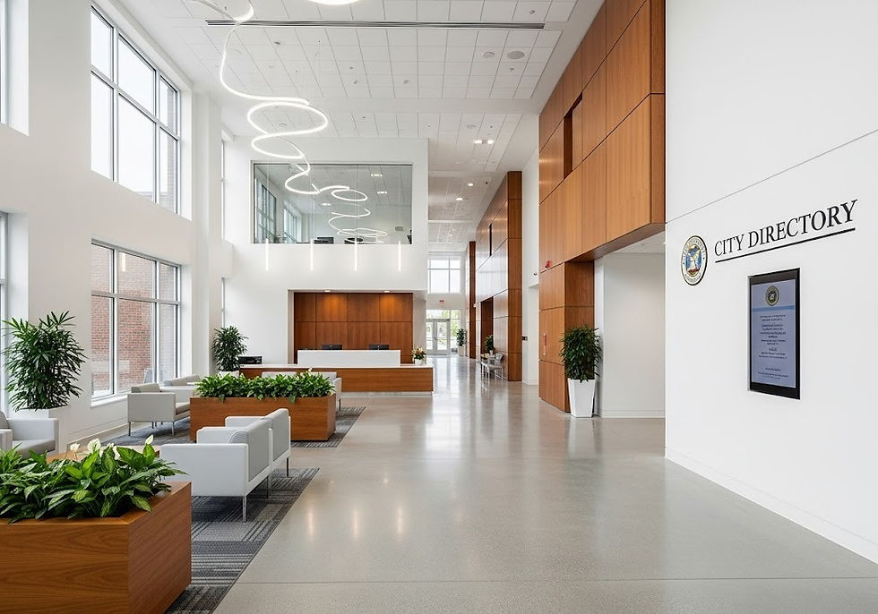 city government building interior representing the impact of professional grant writing services for cities in securing funding for community projects