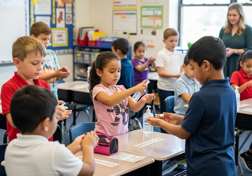 students using hand sanitizer from supplier of bulk hand sanitizer for school districts