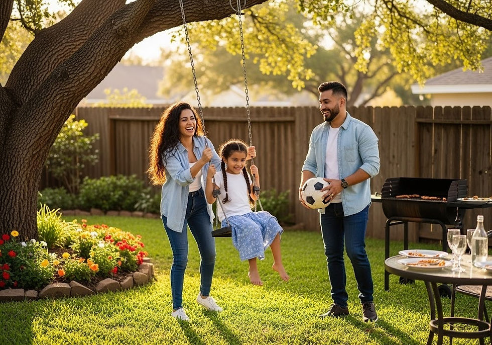 family playing in backyard, enjoying the benefits of land investing in Edinburg TX
