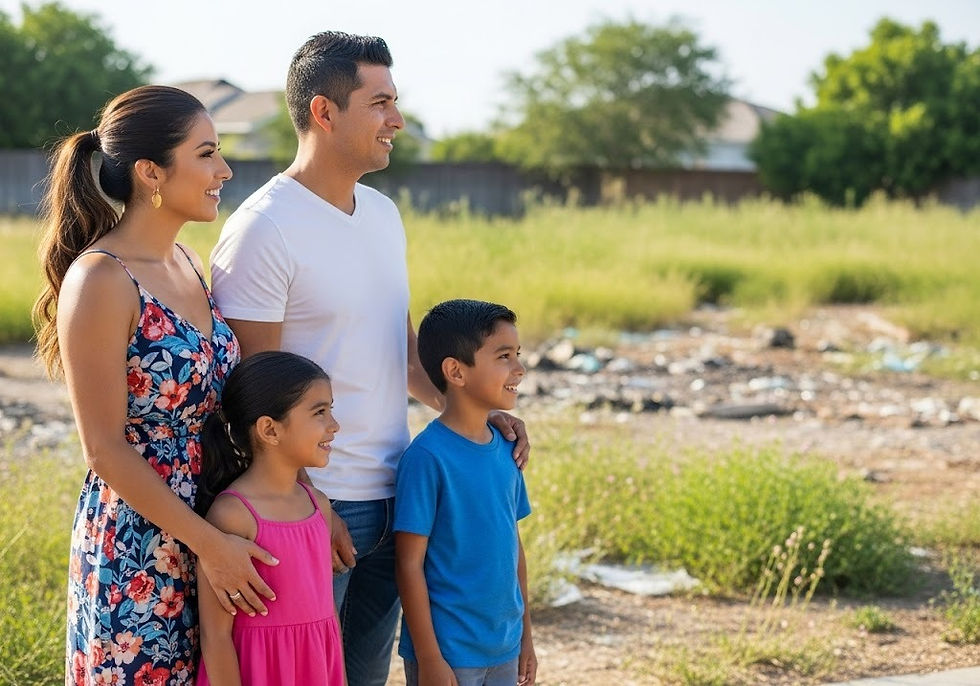 family looking at land