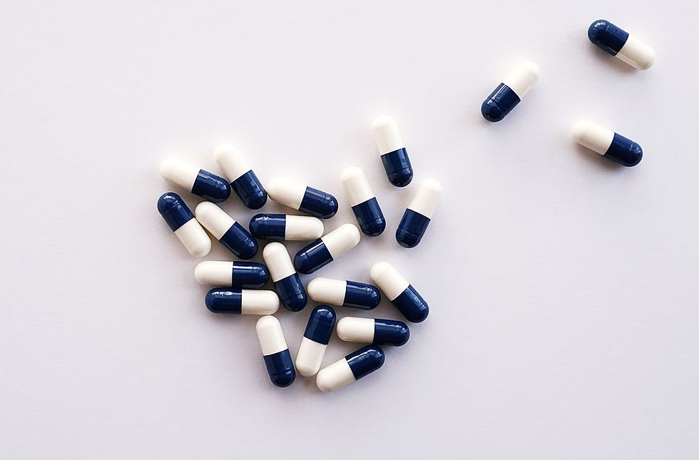 white and blue capsules