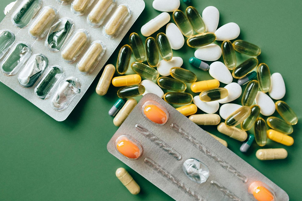various medications on green surface