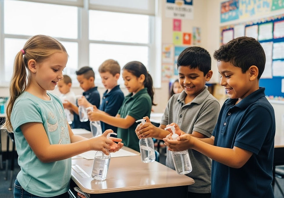 students using hand sanitizer from supplier of bulk hand sanitizer for school districts