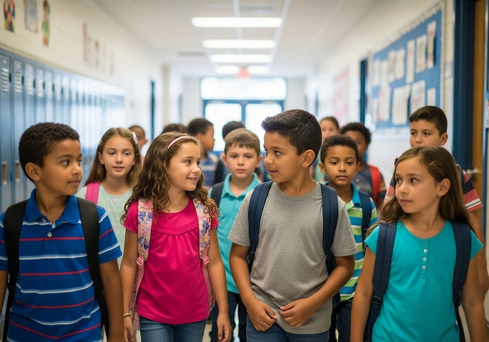 charter school students in a hallway