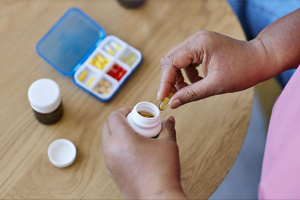 person taking medication representing the convenience of an integrated medical dispensing system