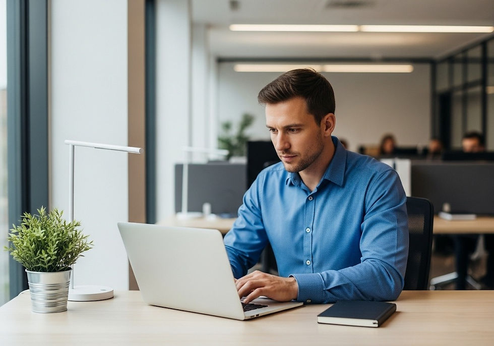 man working on grant proposal on laptop