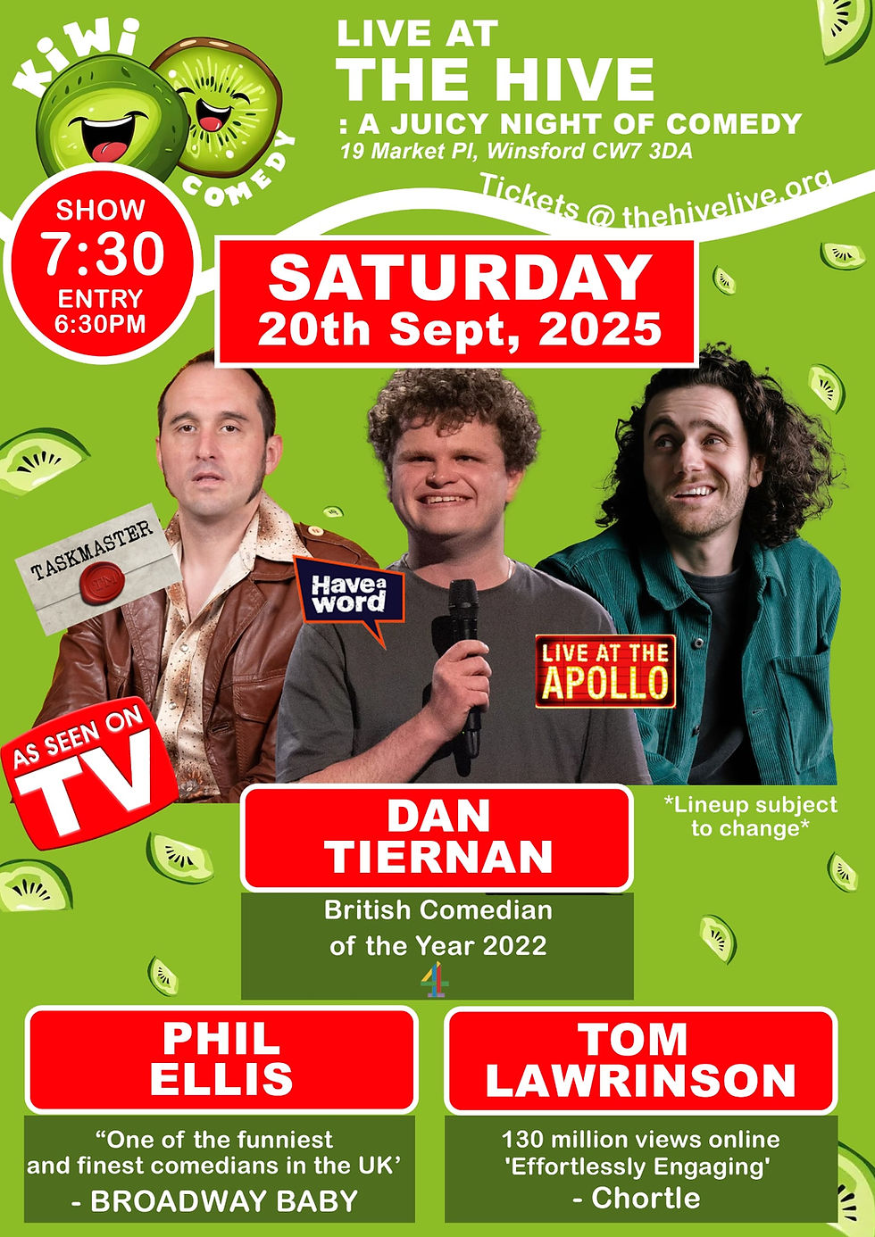 Stand Up Comedy - Dan Tiernan - Tom Lawrinson - Phil Ellis -