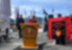 Carolyn Noe points toward her blanket made for Southeast Alaska Native Veterans, which Chalyee Éesh Richard Peterson, president of the Central Council of the Tlingit and Haida Indian Tribes of Alaska holds, on Wednesday, June 3, 2026. (Jasz Garrett / Juneau Independent)