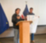 Nick Druyvestein and Nate Rumsey with the City and Borough of Juneau's Engineering and Public Works speak about the flood barrier assessment for 2025. (Jasz Garrett / Juneau Independent)