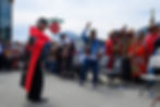 Southeast Alaska Native Veterans Cmdr. Ozzie Sheakley (left) and veteran Tiny Barril dance during an unveiling ceremony for the Veterans Memorial Totem Pole on Wednesday, June 3, 2026. (Jasz Garrett / Juneau Independent)