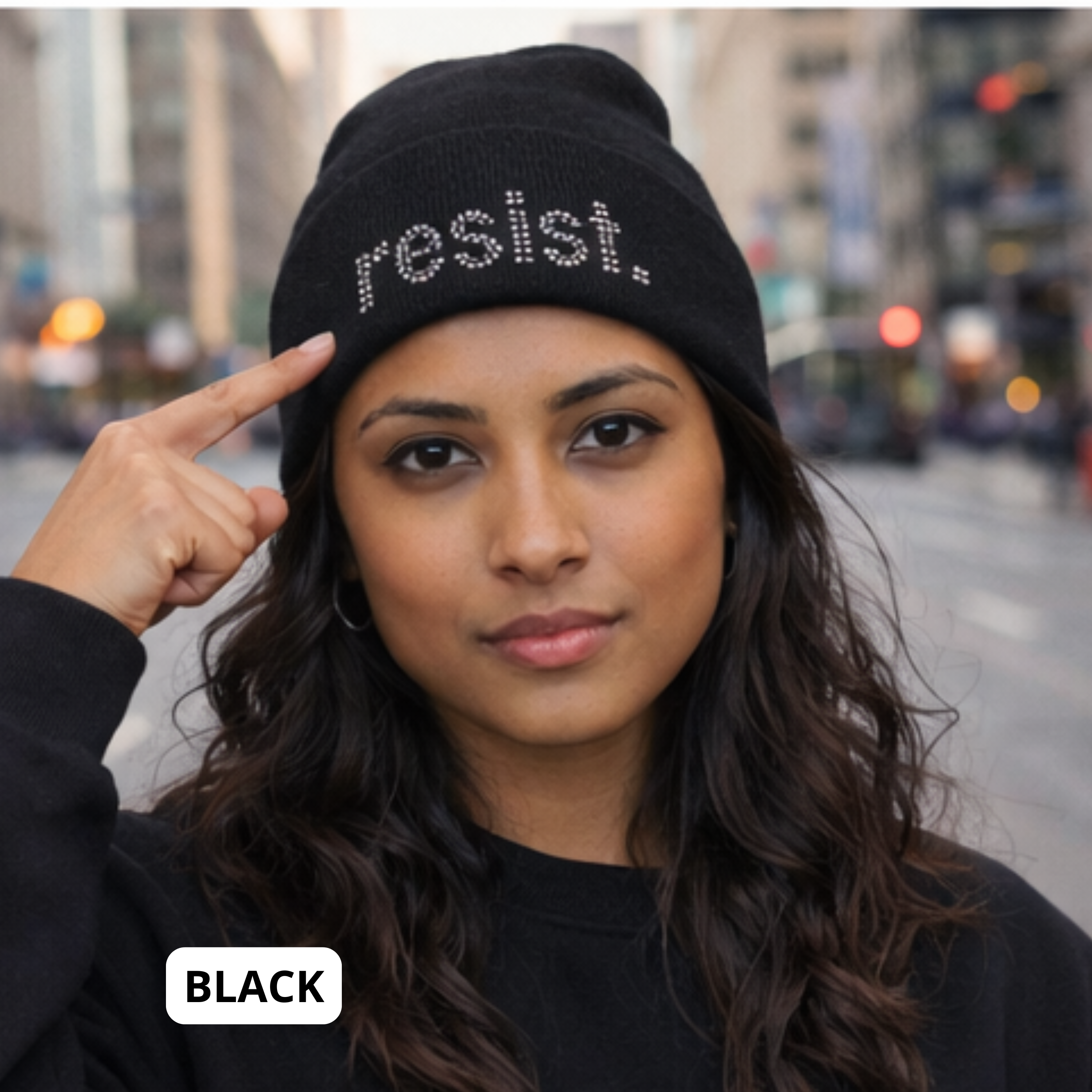Rhinestone “Resist.” Beanie | Statement Bling Hats – Jammed Co Bling