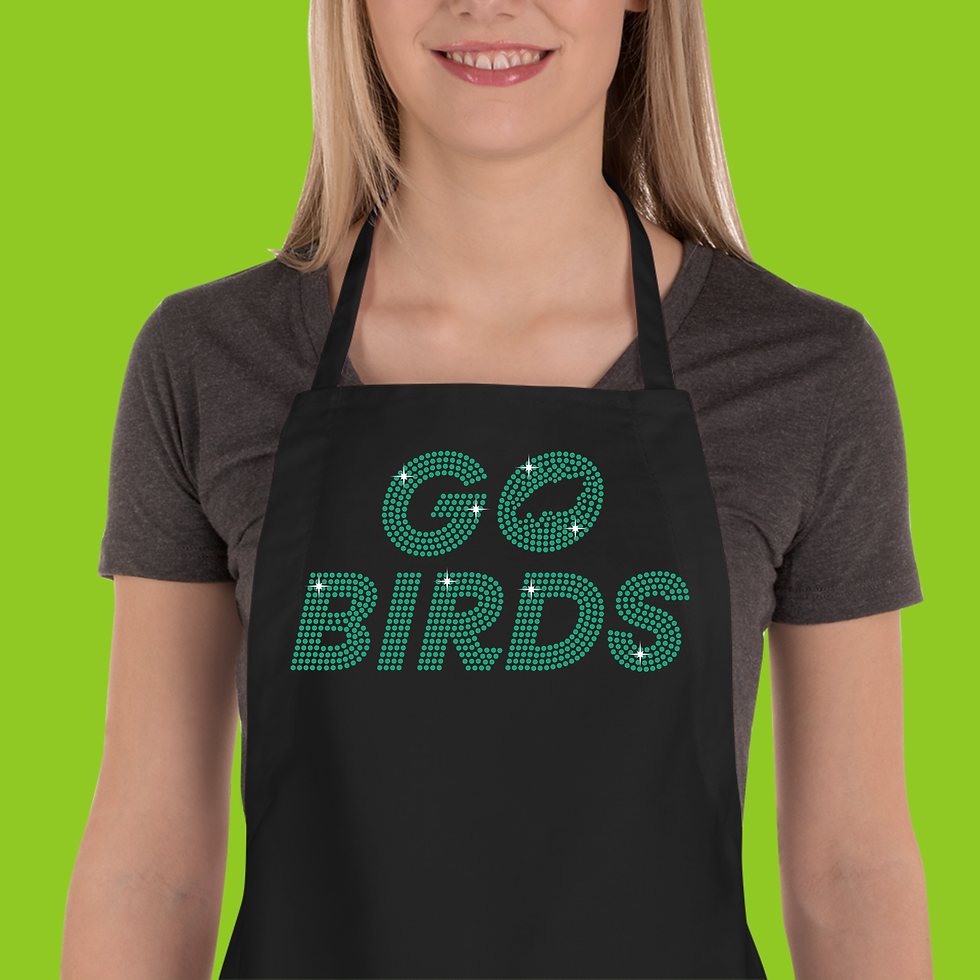 Thumbnail: Rhinestone apron with  phrase for football fans in green and white