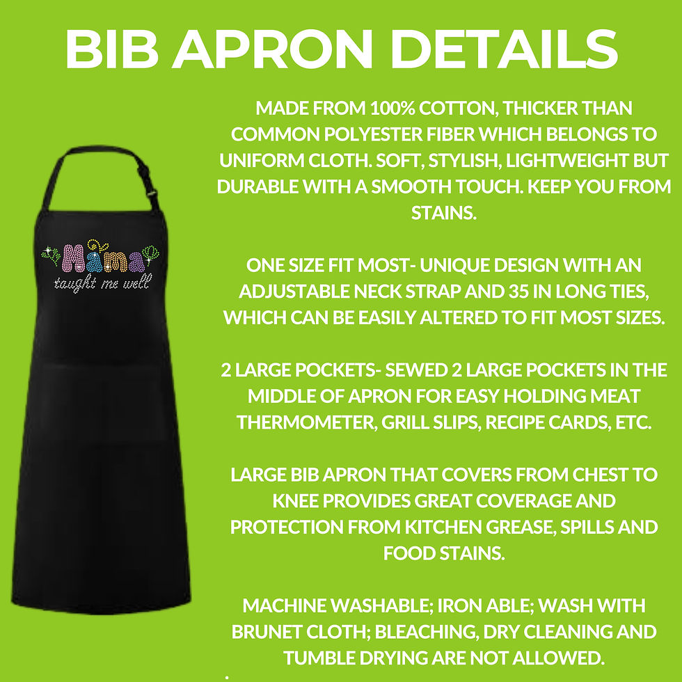 Thumbnail: Rhinestone apron with the phrase “Mama Taught Me Well” on the front
