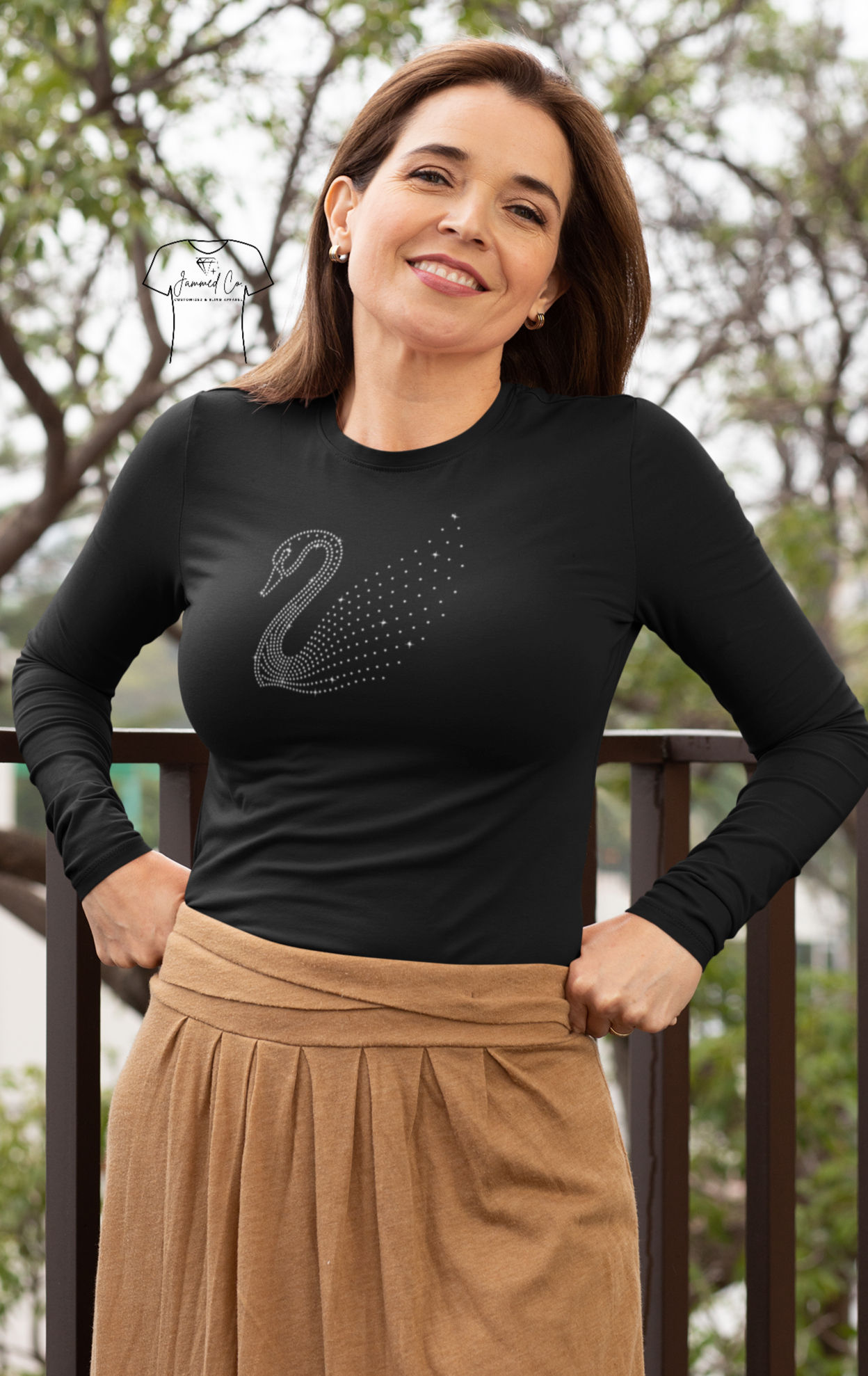 Sparkling Rhinestone Swan Tee | Minimal Glam Design