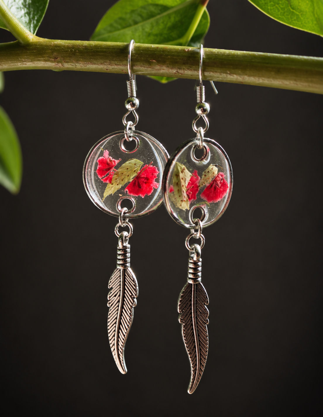 Boucles d'oreilles "Duo Fougère plumeti "