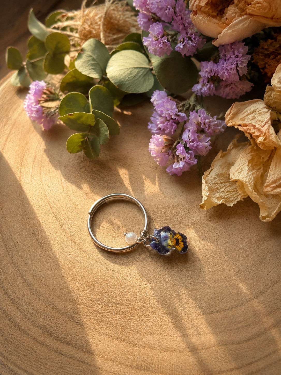 Bague "Pensée argent bleu"