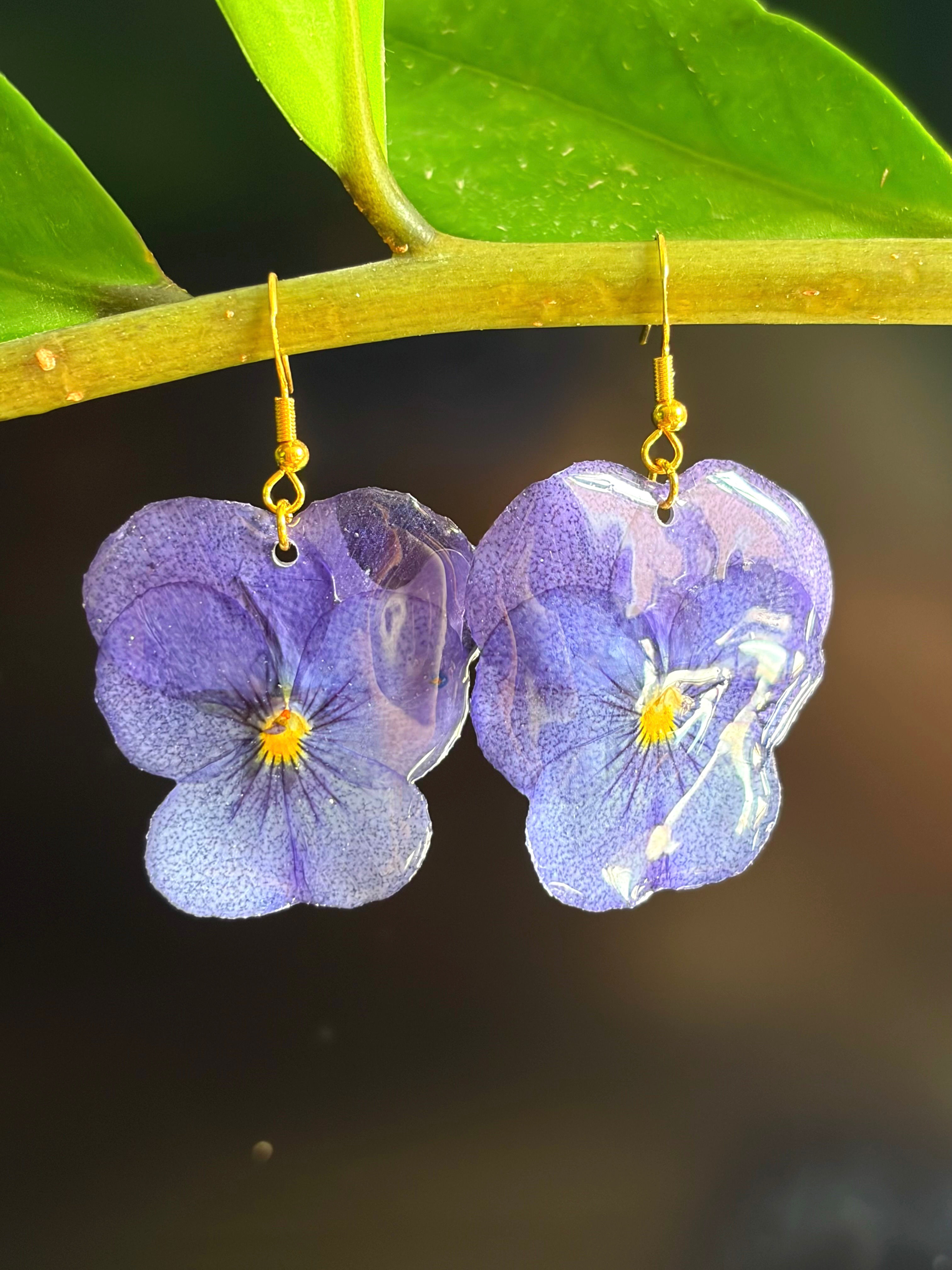 Boucles d'oreilles "Pensée bleu Or"