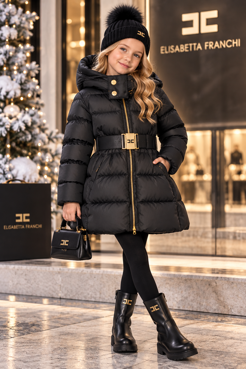 GIUBBOTTO LUNGO IN VELA SATIN CON CINTURA NERO Elisabetta Franchi