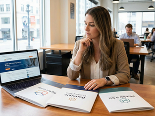 Woman looking options of real estate brokerage