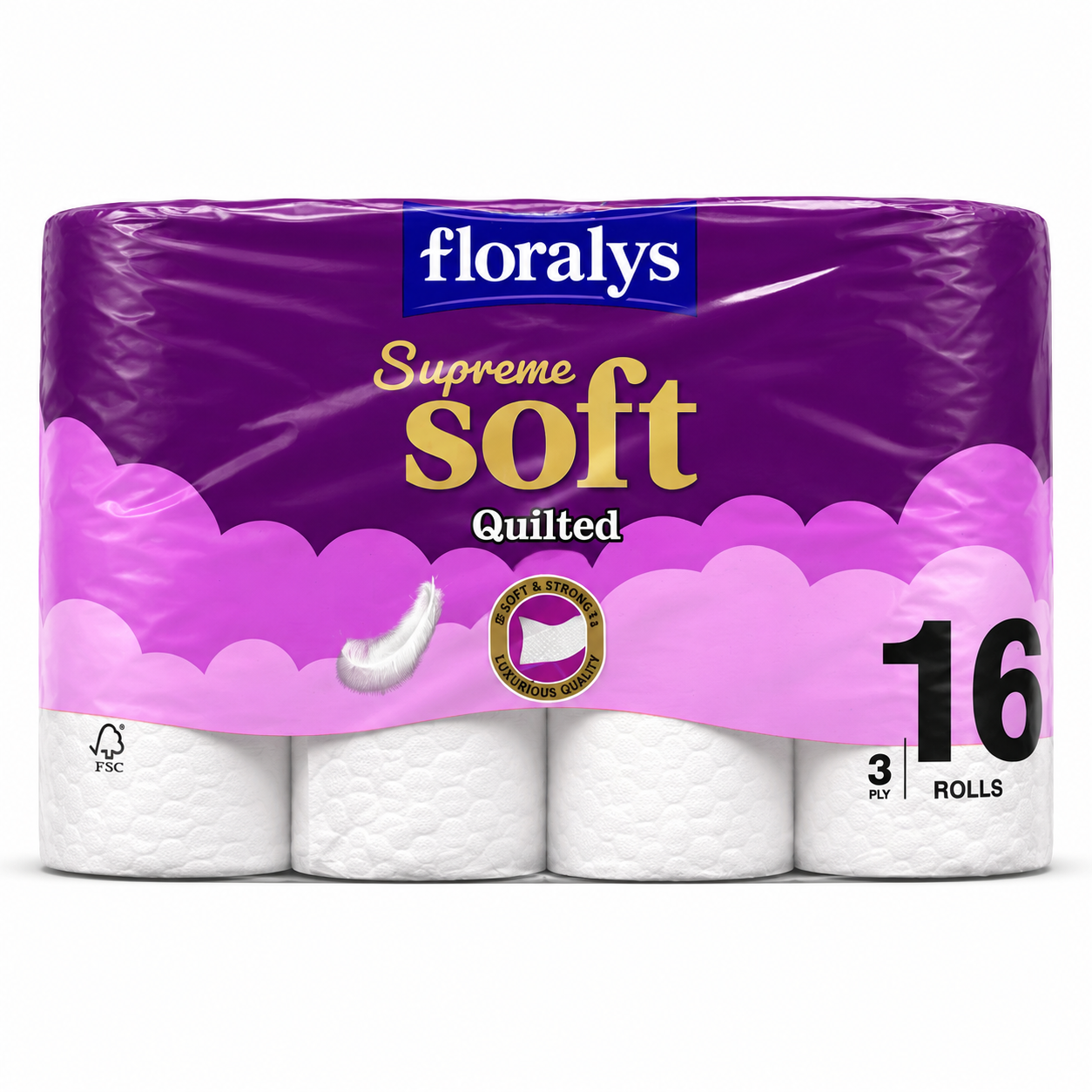 Floralys Supreme Soft Quilted Toilet Tissue 16 Rolls 3 Ply Luxury Bathroom Tissu