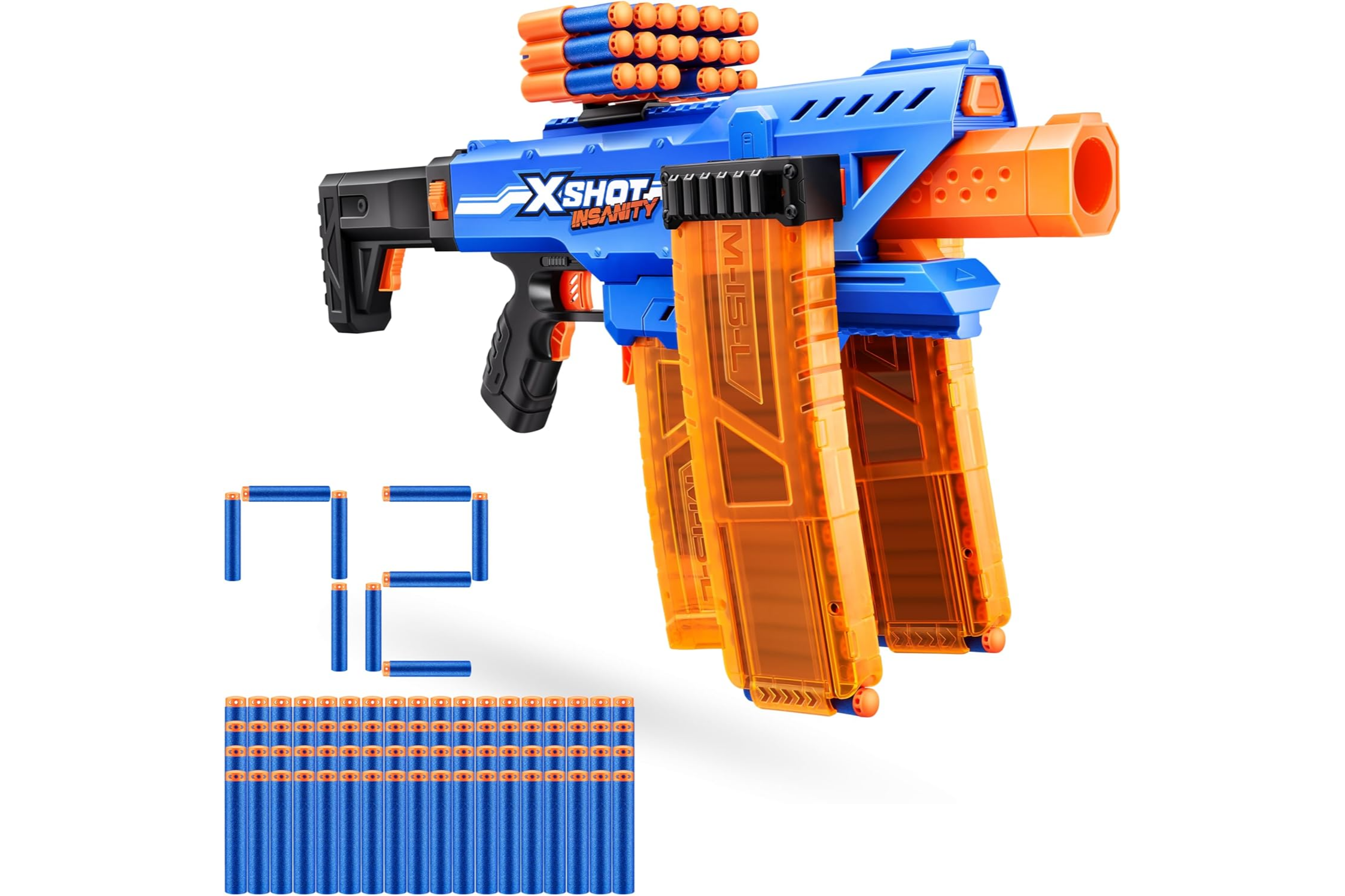 XSHOT Insanity Motorized Clip Mania Dart Blaster with 72 Darts - Air Pocket Tech
