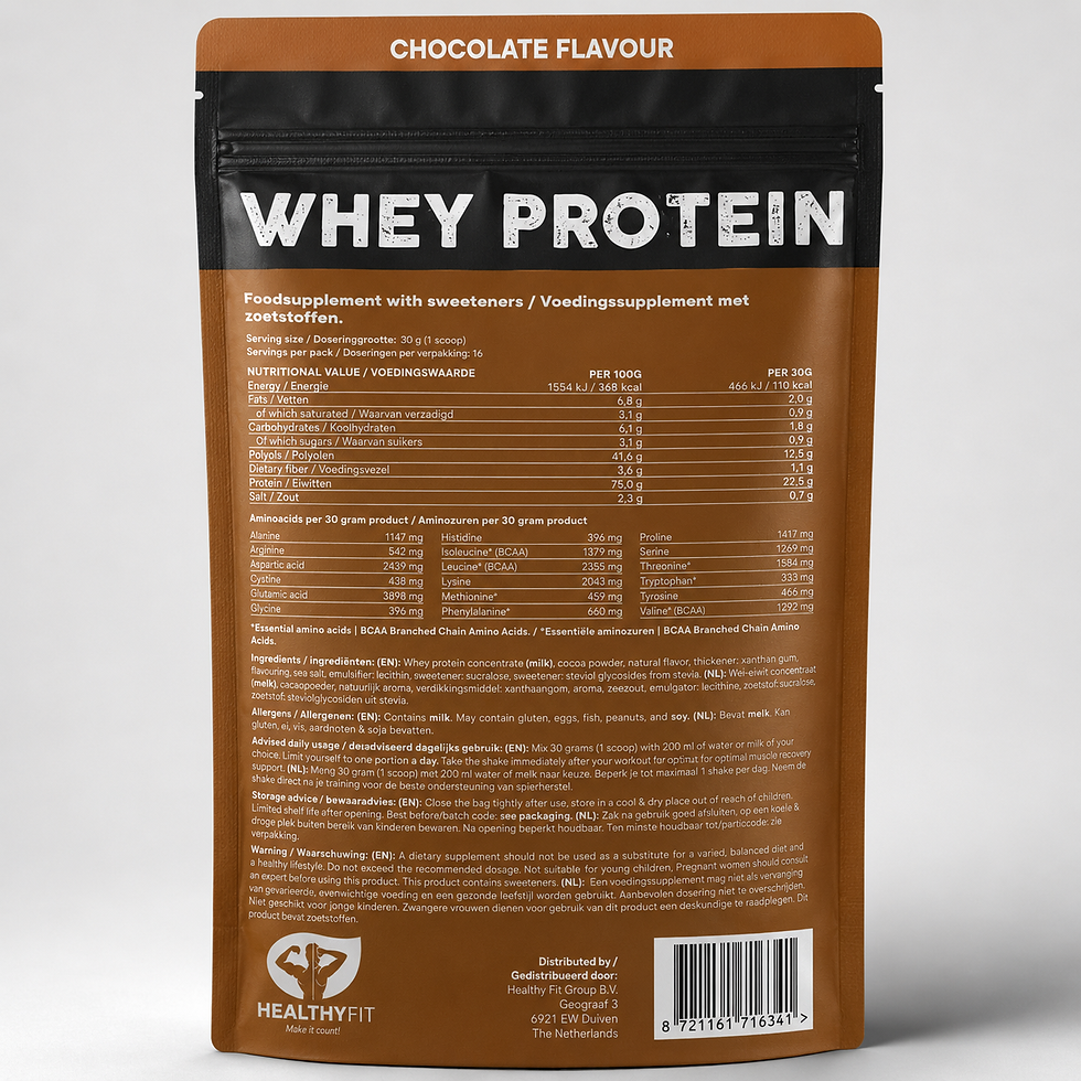 Thumbnail: HealthyFit Whey Protein Chocolate Flavour Shake Powder 480g High Protein Low Sug